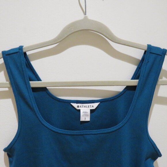 ATHLETA Signature Rib Square Neck Crop Tank Top Coastal Teal Stretch Casual NWT - Picture 3 of 12